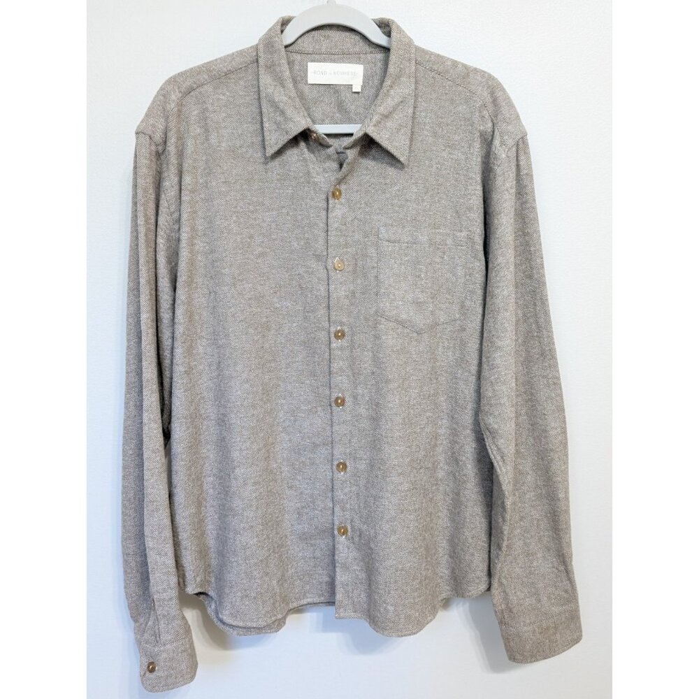 Road To Nowhere Accord Organic Cotton Striped Flannel Shirt Mens XL Greige